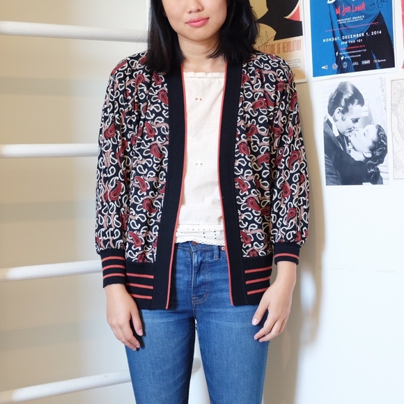 Vintage Black Red Open Cardigan Kimono - Picture 5 of 8